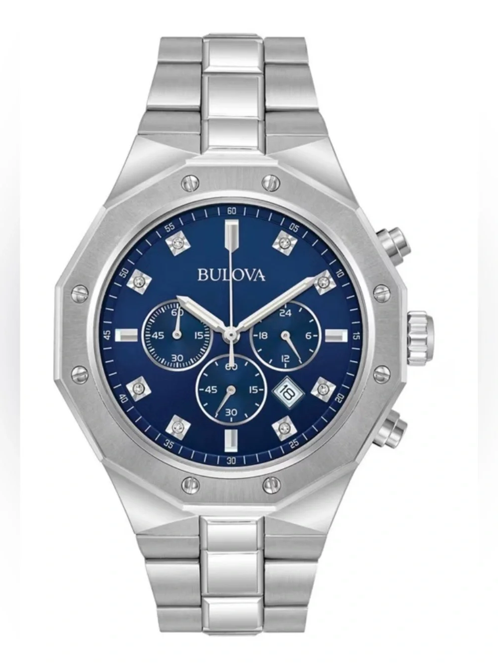 Bulova Men's Chronograph Diamond Accent Stainless Steel Watch 44mm 96D138